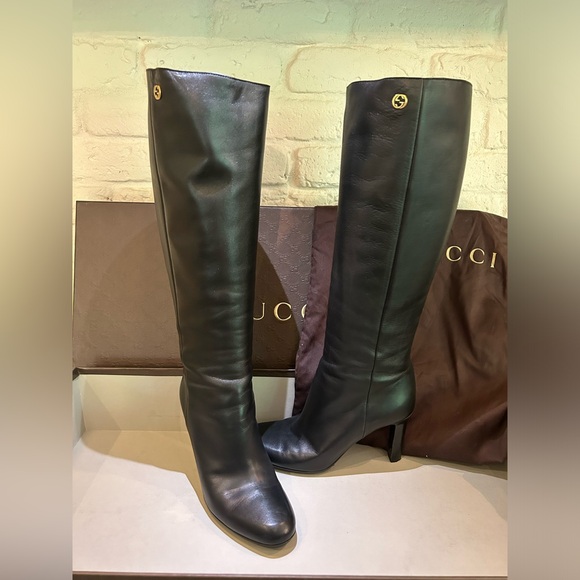 Gucci Rodano Calf Black Leather Boots with Heel - Picture 2 of 13